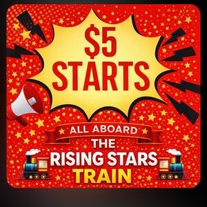 $5 Starts Rising Stars Train Graphic Sign - Red & Yellow